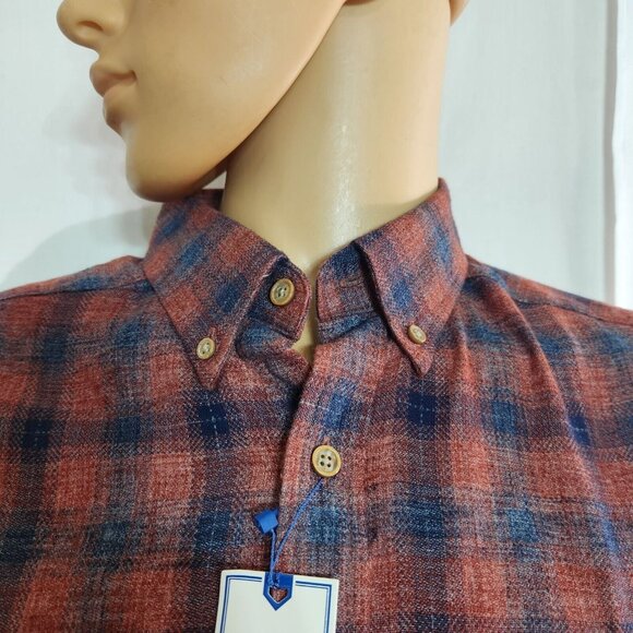 ROWM Mens Plaid Long Sleeve Button-Up Shirt size 3XT Brick Red & Navy - Picture 9 of 10